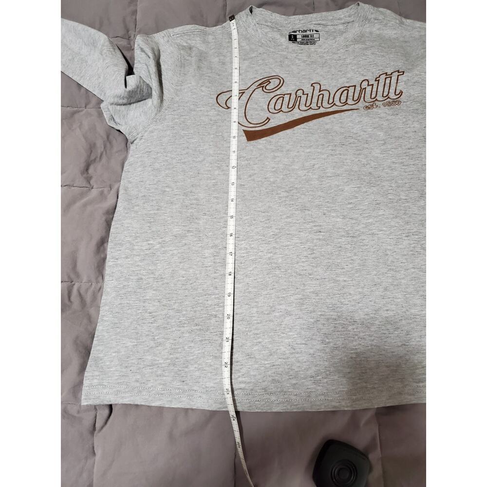 Carhartt Youth Logo Long Sleeve Shirt Gray Loose Fit Kids Size S 4/6 - Picture 7 of 11